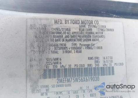 2006 Mercury Grand Marquis Ls z USA, uszkodzony, nr VIN 2MEFM75W56X619030